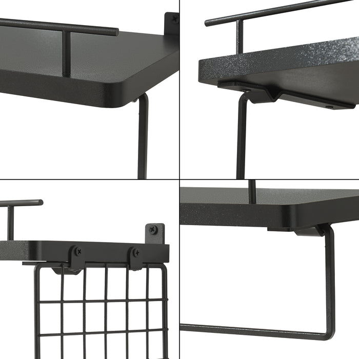 Set di 2 Mensole Vik con Porta Asciugamani e Scomparto Aperto - Nero [en.casa]