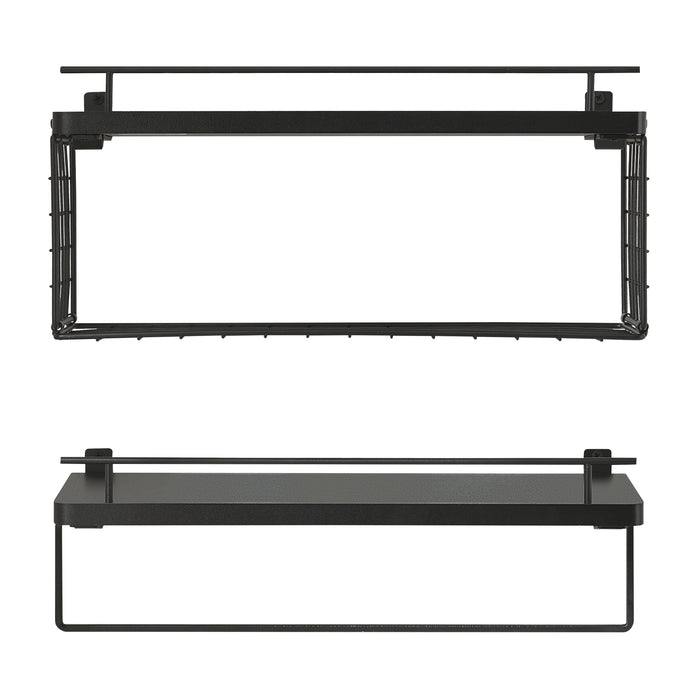 Set di 2 Mensole Vik con Porta Asciugamani e Scomparto Aperto - Nero [en.casa]