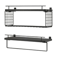 Set di 2 Mensole Vik con Porta Asciugamani e Scomparto Aperto - Nero [en.casa]