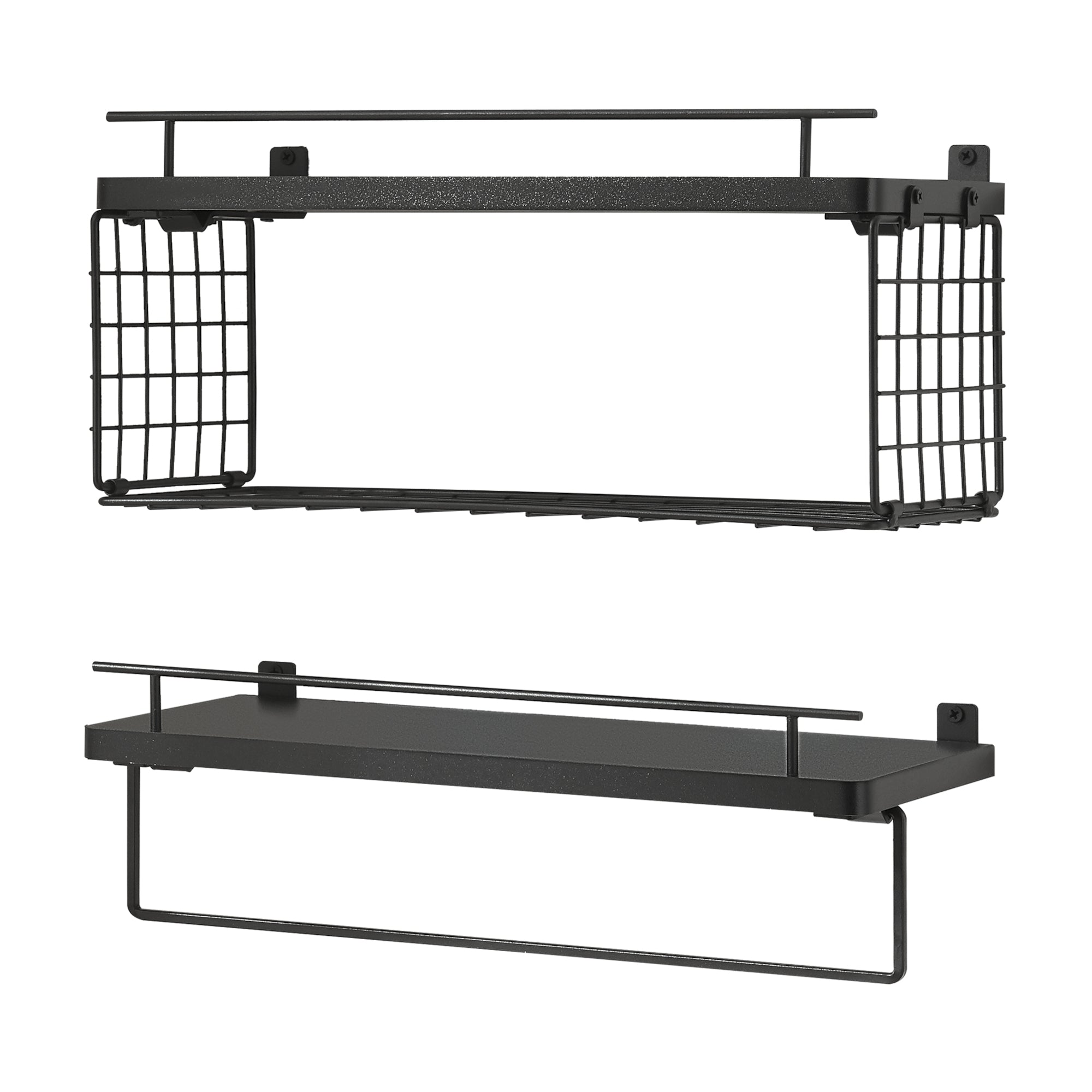 Set di 2 Mensole Vik con Porta Asciugamani e Scomparto Aperto - Nero [en.casa]