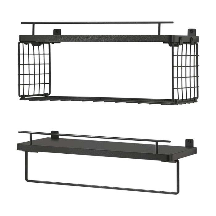 Set di 2 Mensole Vik con Porta Asciugamani e Scomparto Aperto - Nero [en.casa]