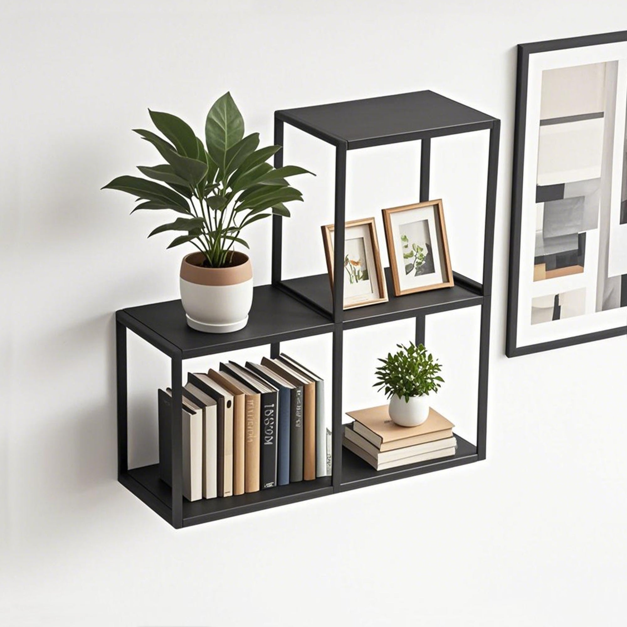 Set Nostened di 3 Mensole da Muro 28 x 28 x 20 cm in Acciaio - Nero [en.casa]