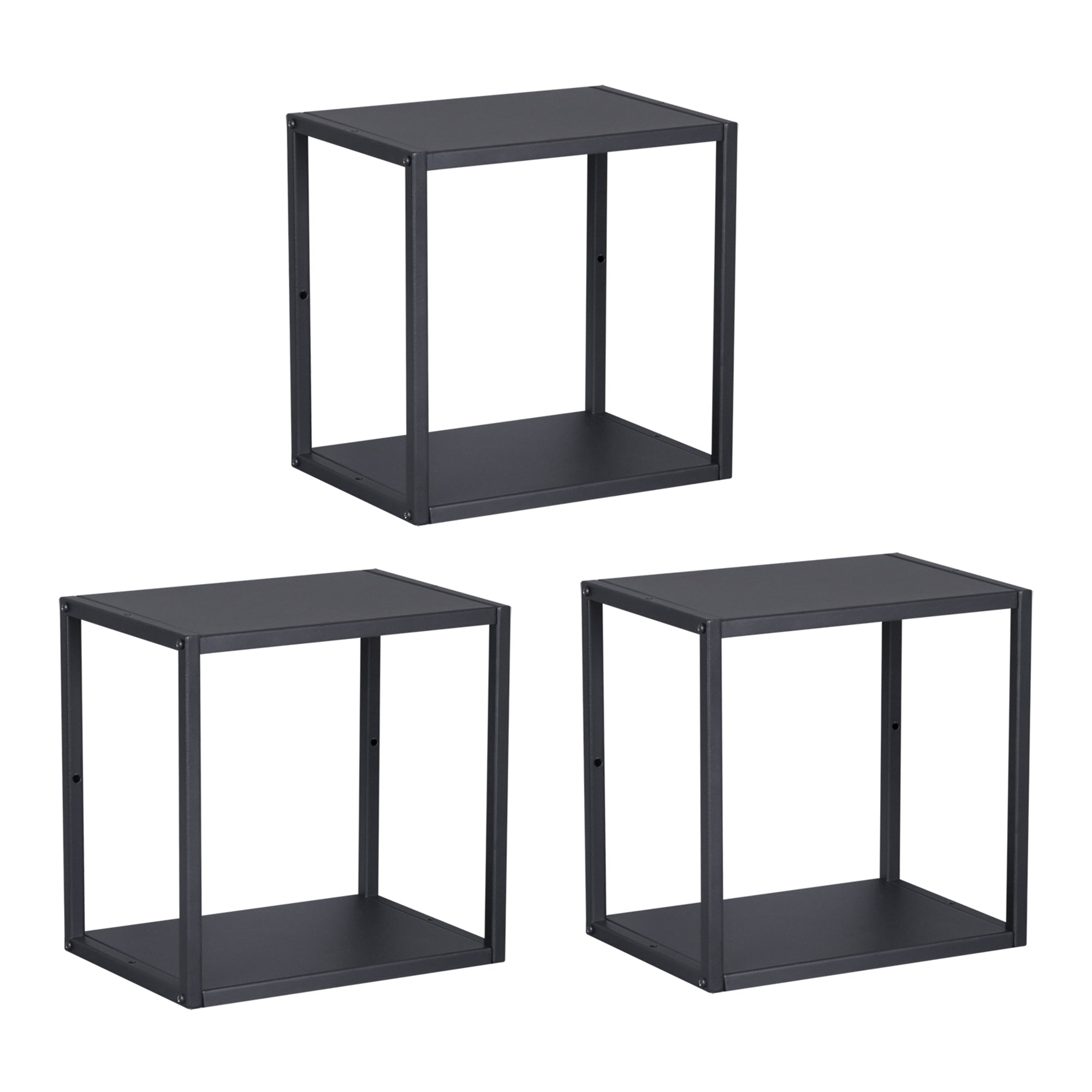 Set Nostened di 3 Mensole da Muro 28 x 28 x 20 cm in Acciaio - Nero [en.casa]