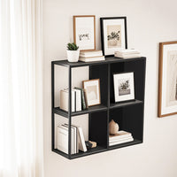 Set Nostened di 4 Mensole da Muro 28 x 28 x 20 cm con Pannello Posteriore e Laterale in Acciaio - Nero [en.casa]