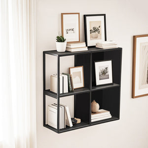Set Nostened di 4 Mensole da Muro 28 x 28 x 20 cm con Pannello Posteriore e Laterale in Acciaio - Nero [en.casa]