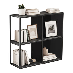 Set Nostened di 4 Mensole da Muro 28 x 28 x 20 cm con Pannello Posteriore e Laterale in Acciaio - Nero [en.casa]