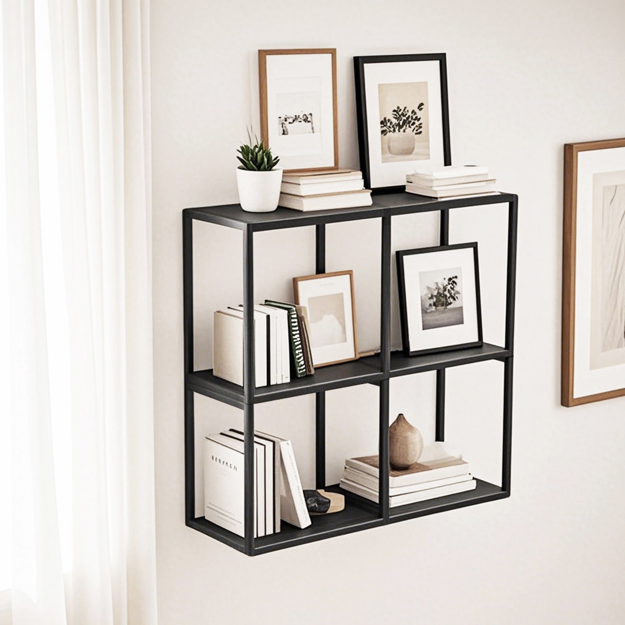 Set Nostened di 4 Mensole da Muro 28 x 28 x 20 cm in Acciaio - Nero [en.casa]