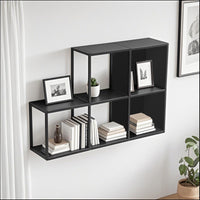 Set Nostened di 5 Mensole da Muro 28 x 28 x 20 cm con Pannello Posteriore e Laterale in Acciaio - Nero [en.casa]