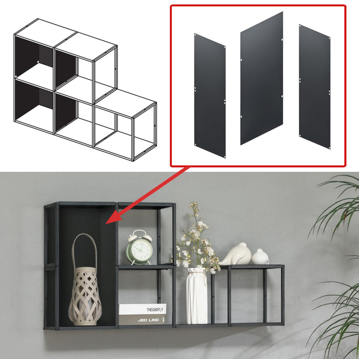 Set Nostened di 5 Mensole da Muro 28 x 28 x 20 cm con Pannello Posteriore e Laterale in Acciaio - Nero [en.casa]