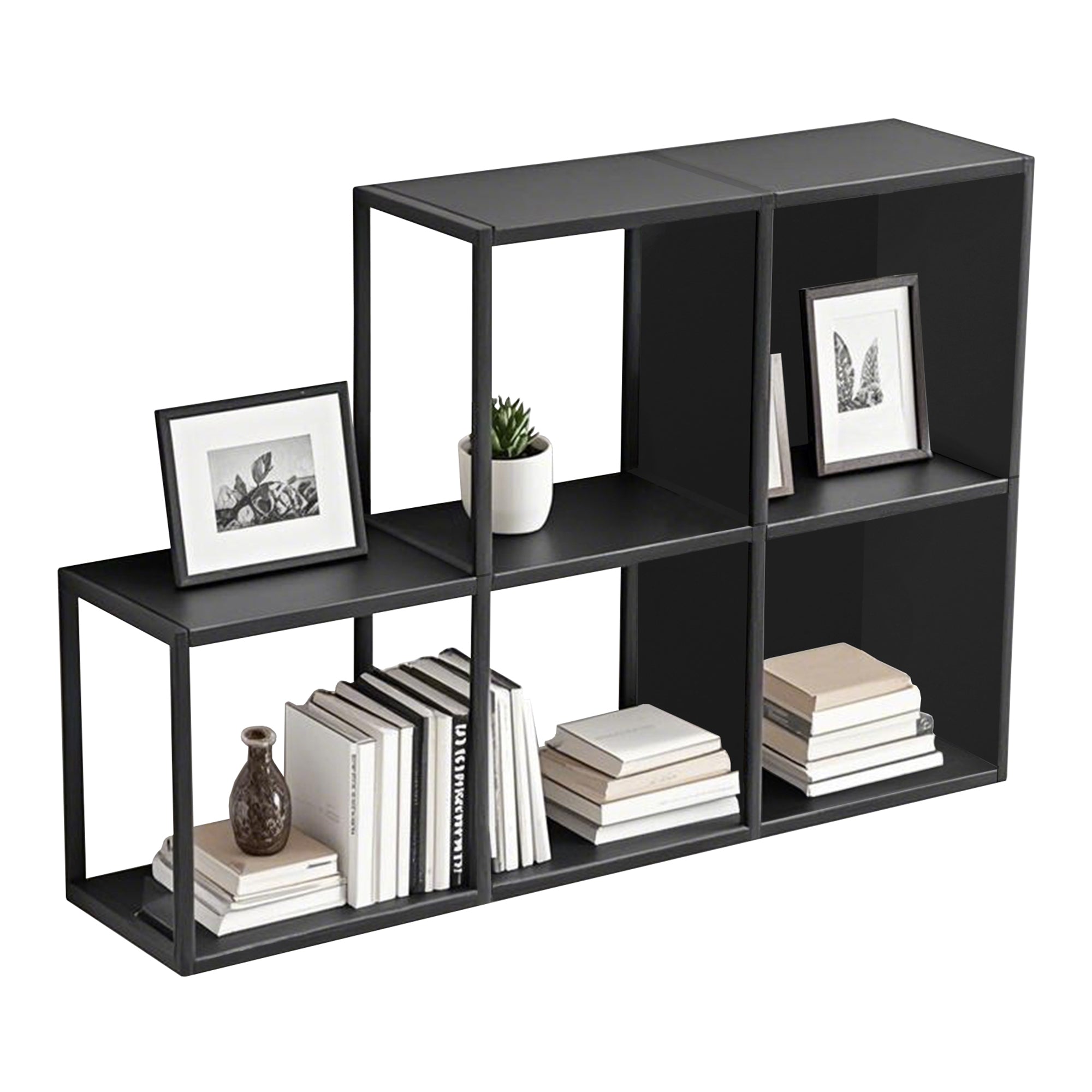 Set Nostened di 5 Mensole da Muro 28 x 28 x 20 cm con Pannello Posteriore e Laterale in Acciaio - Nero [en.casa]