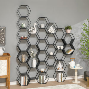 Set Tand 2 Scaffali Esagonali Mensole in Acciaio Scaffali Modulari da Muro o Terra - Nero [en.casa]