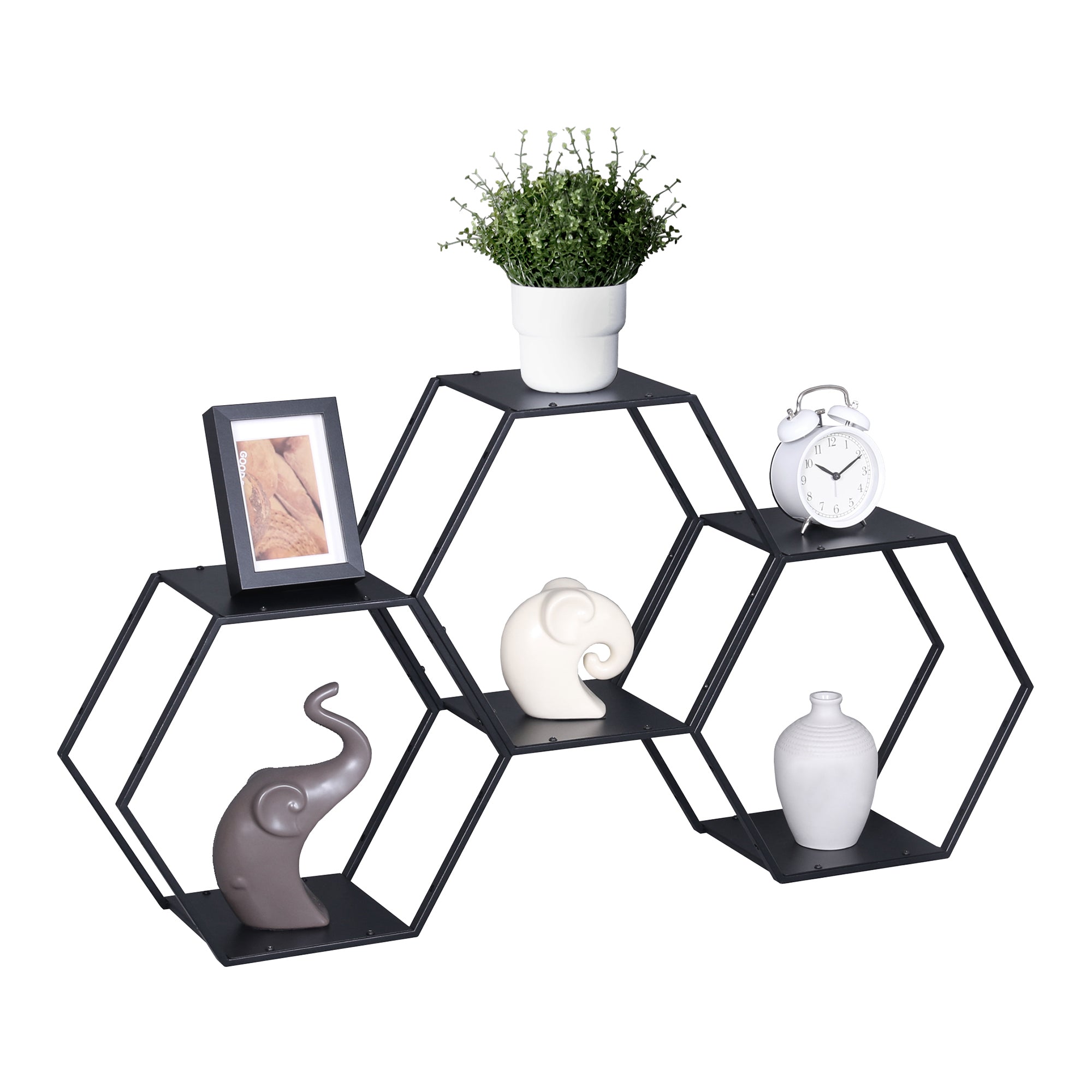 Set Tand 3 Scaffali Esagonali Mensole in Acciaio Scaffali Modulari da Muro o Terra - Nero [en.casa]