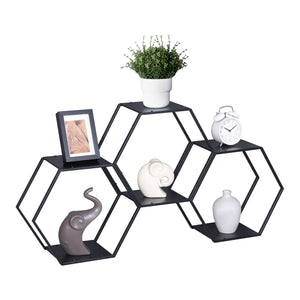 Set Tand 3 Scaffali Esagonali Mensole in Acciaio Scaffali Modulari da Muro o Terra - Nero [en.casa]