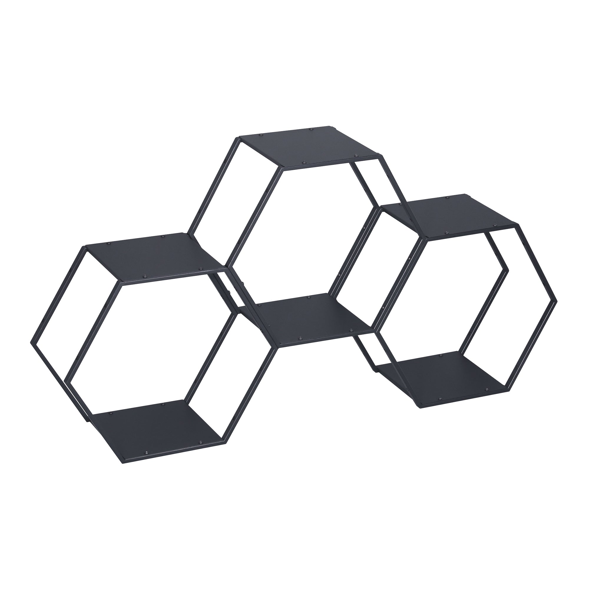Set Tand 3 Scaffali Esagonali Mensole in Acciaio Scaffali Modulari da Muro o Terra - Nero [en.casa]