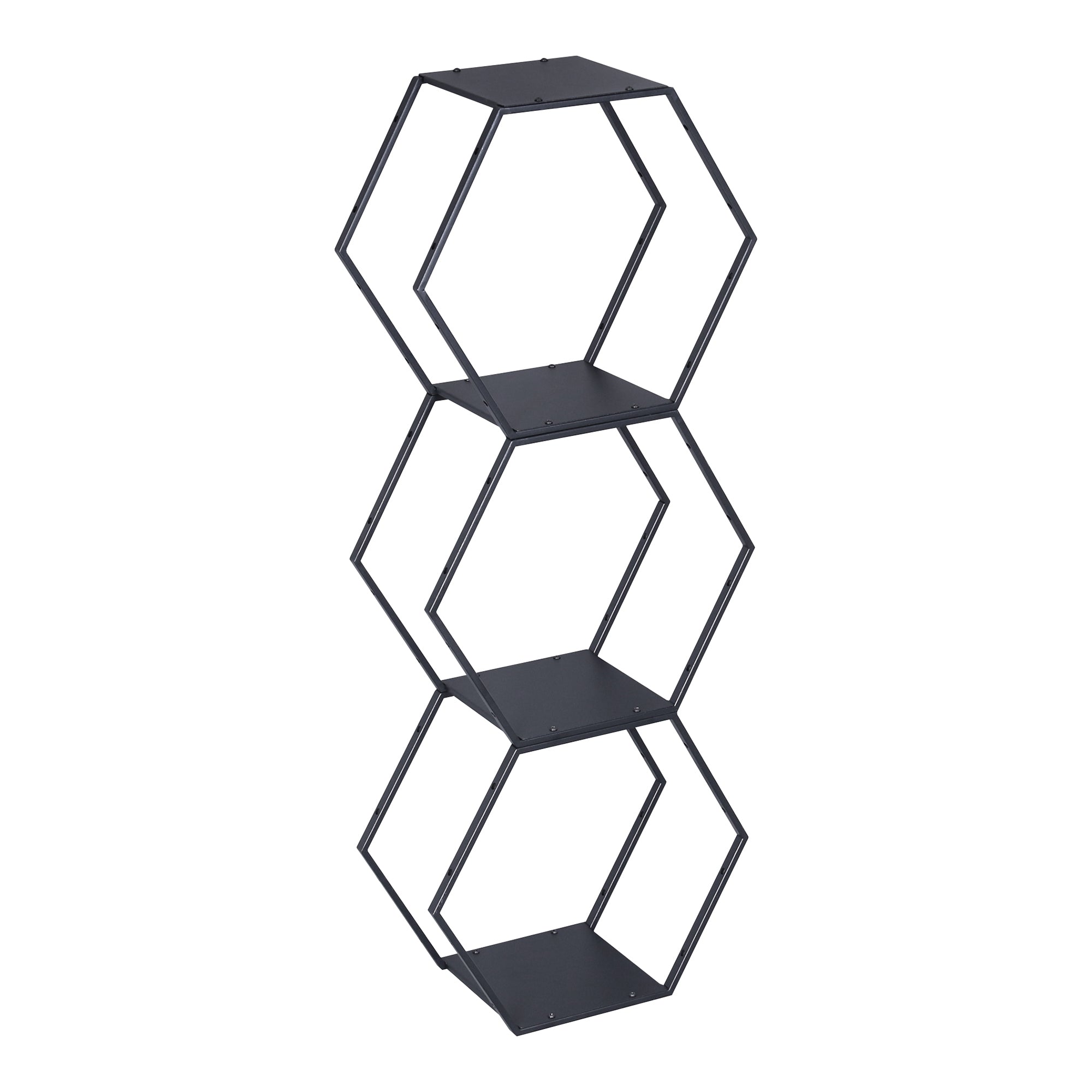 Set Tand 3 Scaffali Esagonali Mensole in Acciaio Scaffali Modulari da Muro o Terra - Nero [en.casa]