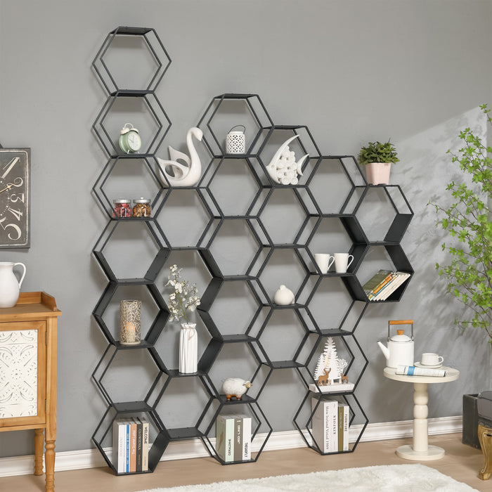 Set Tand 4 Scaffali Esagonali Mensole in Acciaio Scaffali Modulari da Muro o Terra - Nero [en.casa]
