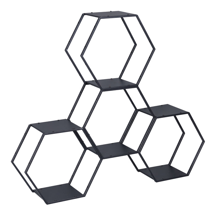 Set Tand 4 Scaffali Esagonali Mensole in Acciaio Scaffali Modulari da Muro o Terra - Nero [en.casa]