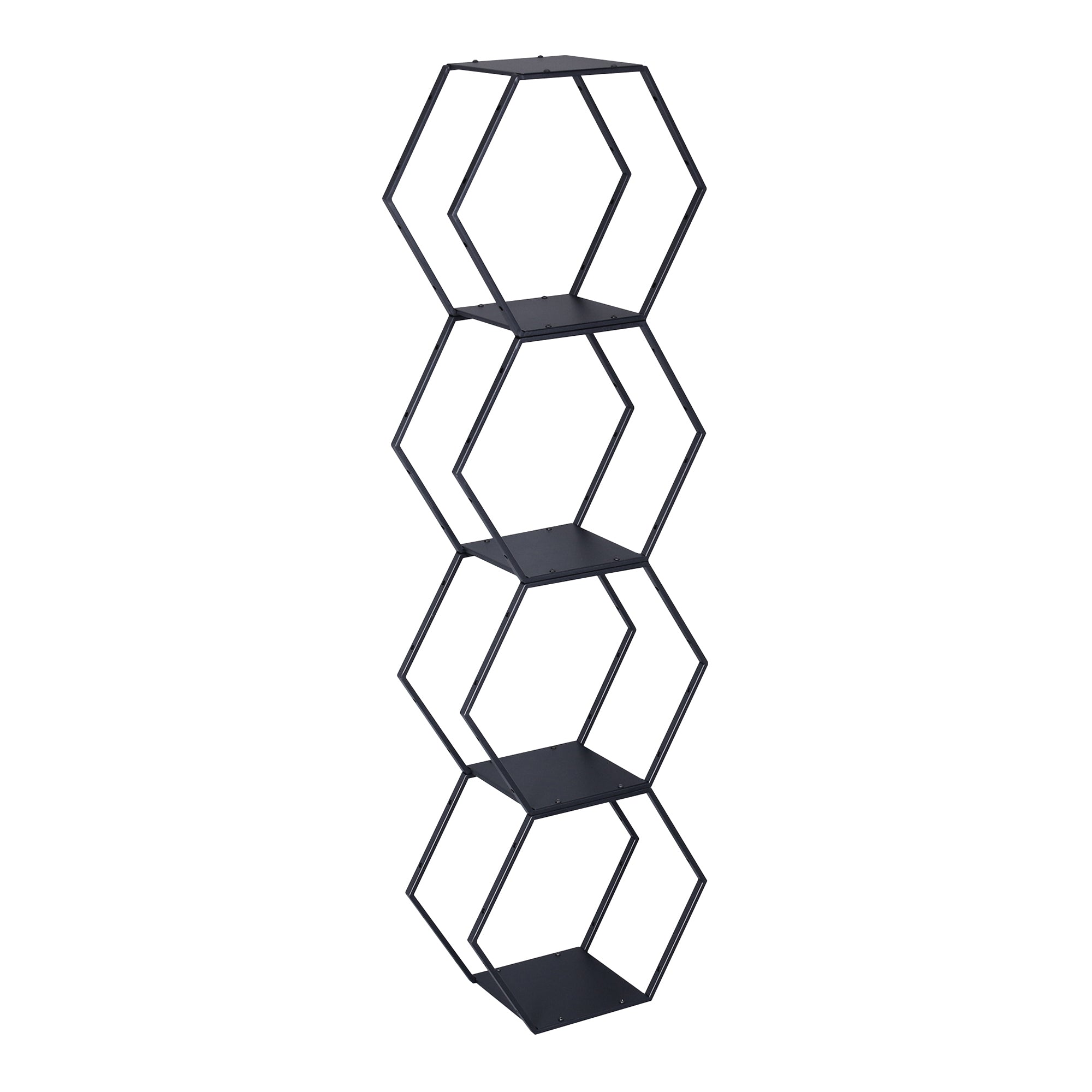 Set Tand 4 Scaffali Esagonali Mensole in Acciaio Scaffali Modulari da Muro o Terra - Nero [en.casa]