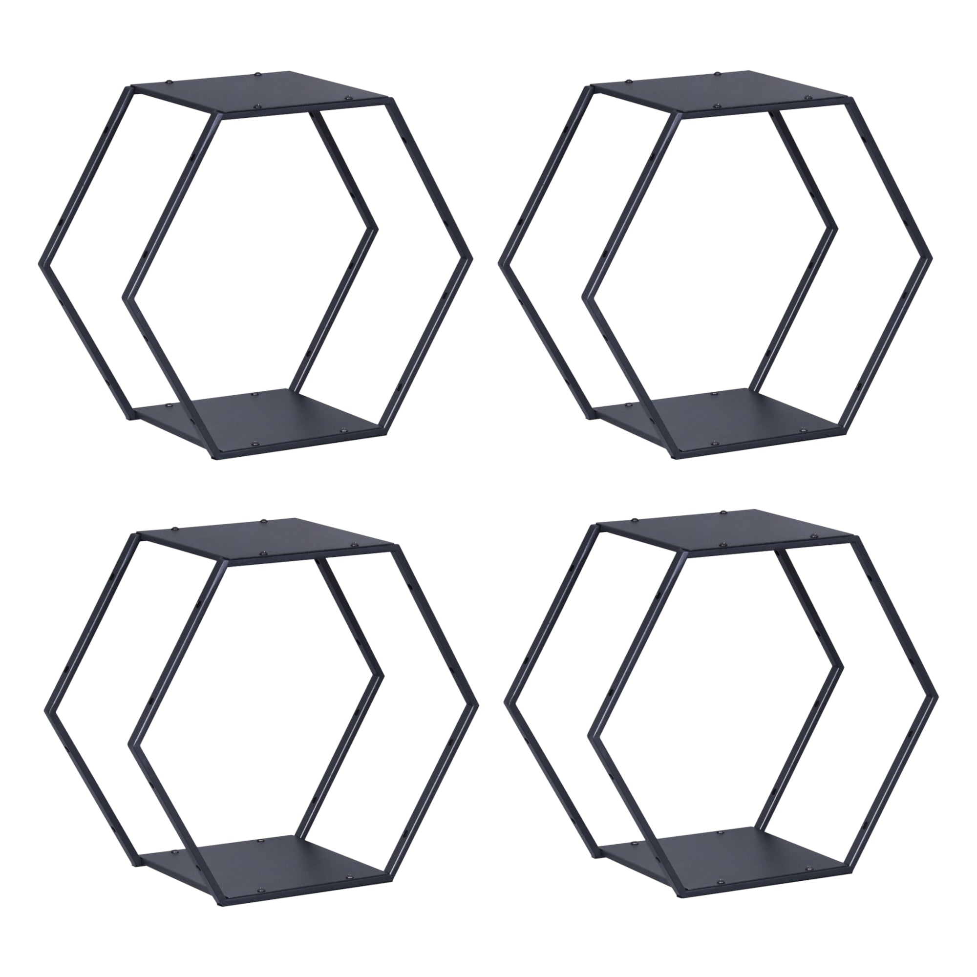 Set Tand 4 Scaffali Esagonali Mensole in Acciaio Scaffali Modulari da Muro o Terra - Nero [en.casa]