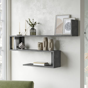 Mensola da Parete Kitee con 3 Ripiani Libreria Pensile a S - Effetto Cemento [en.casa]