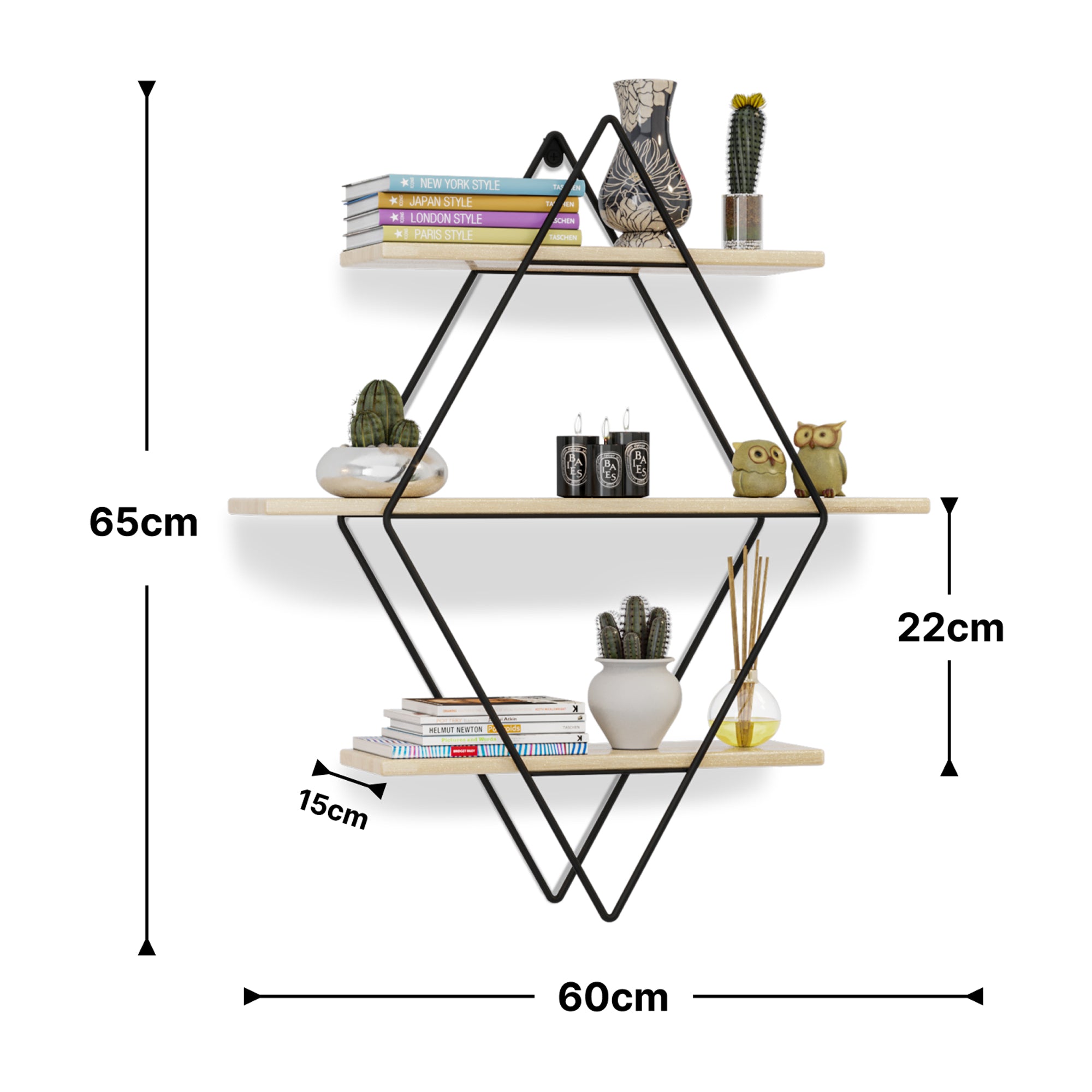 Scaffale da Parete Heinävesi Romboidale - Nero / Legno Naturale [en.casa]
