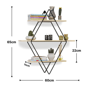 Scaffale da Parete Heinävesi Romboidale - Nero / Legno Naturale [en.casa]