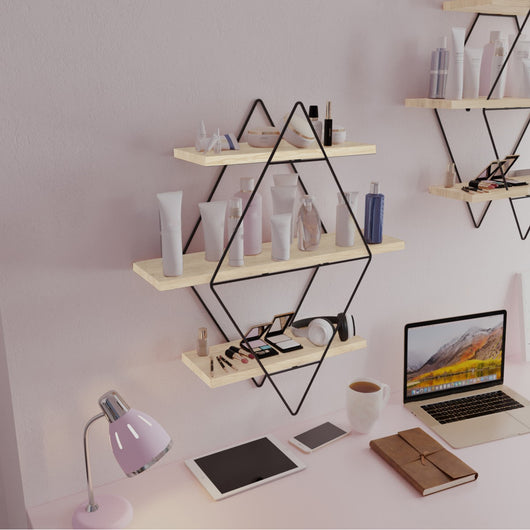 Scaffale da Parete Heinävesi Romboidale - Nero / Legno Naturale [en.casa]