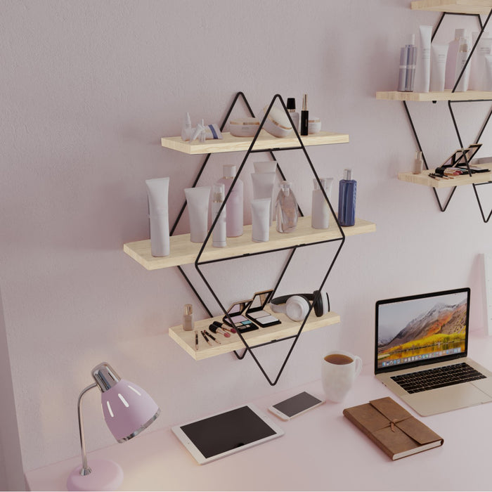 Scaffale da Parete Heinävesi Romboidale - Nero / Legno Naturale [en.casa]