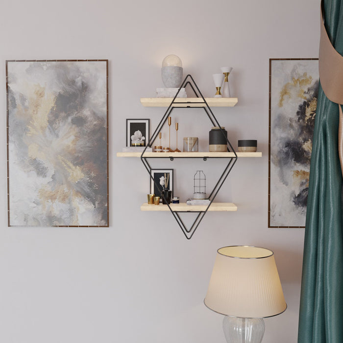 Scaffale da Parete Heinävesi Romboidale - Nero / Legno Naturale [en.casa]