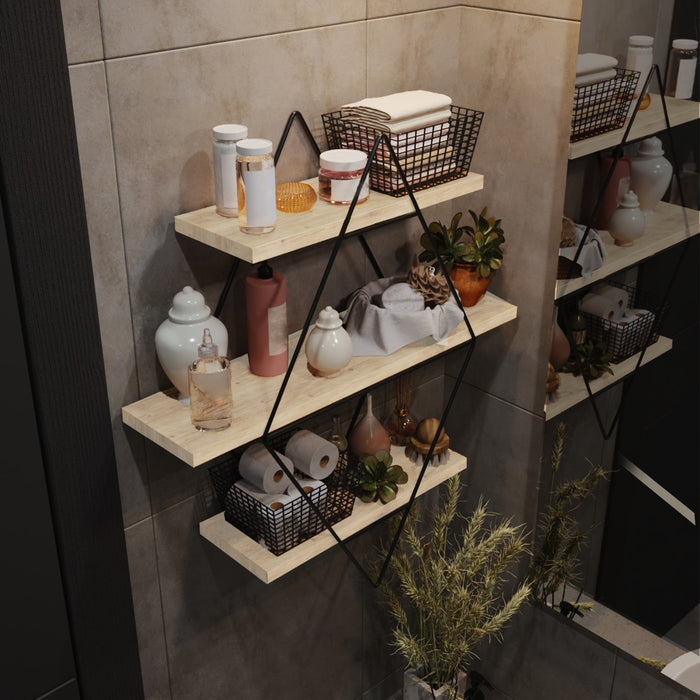 Scaffale da Parete Heinävesi Romboidale - Nero / Legno Naturale [en.casa]