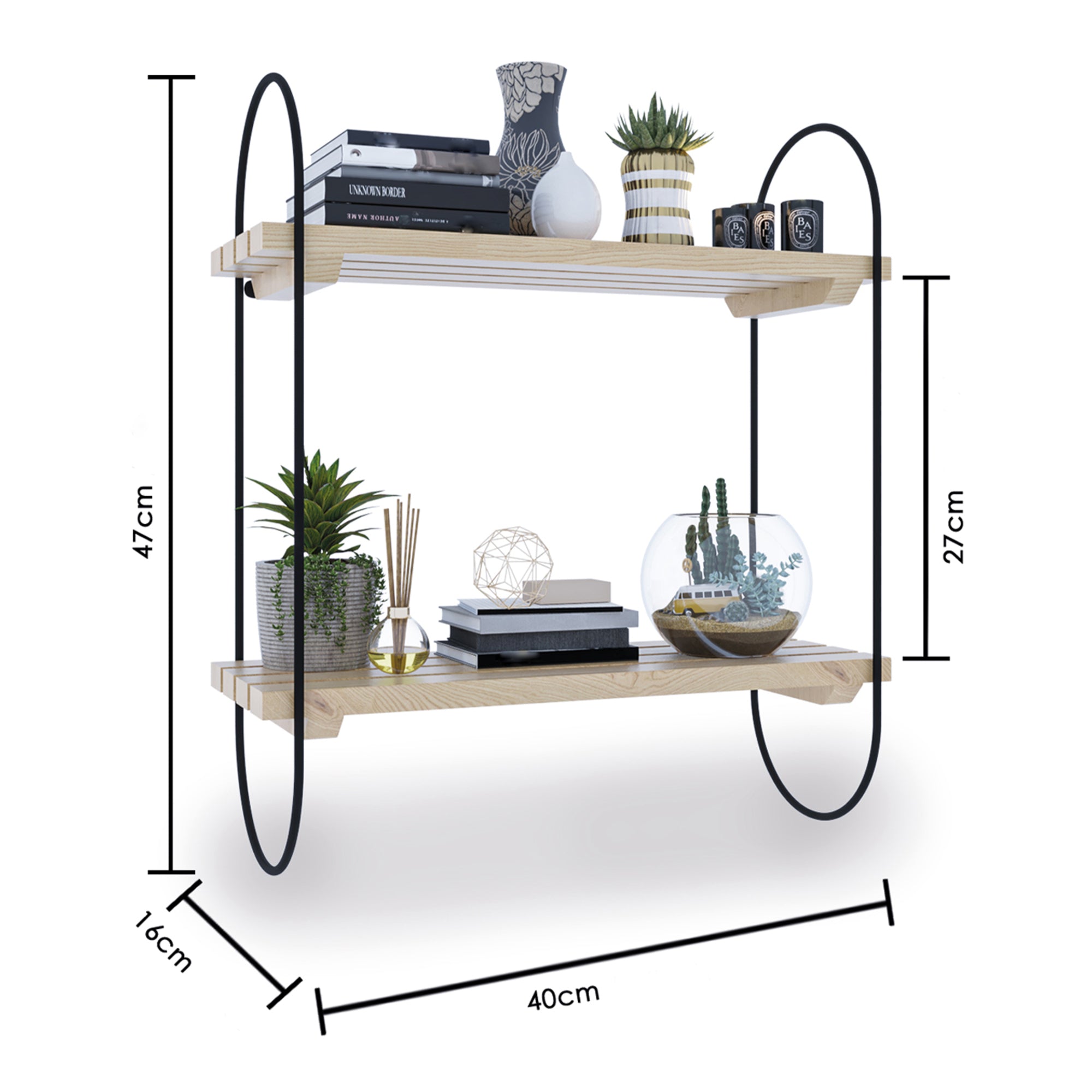 Scaffale da Parete Oulu a 2 Ripiani a Doghe in Legno di Pino [en.casa]