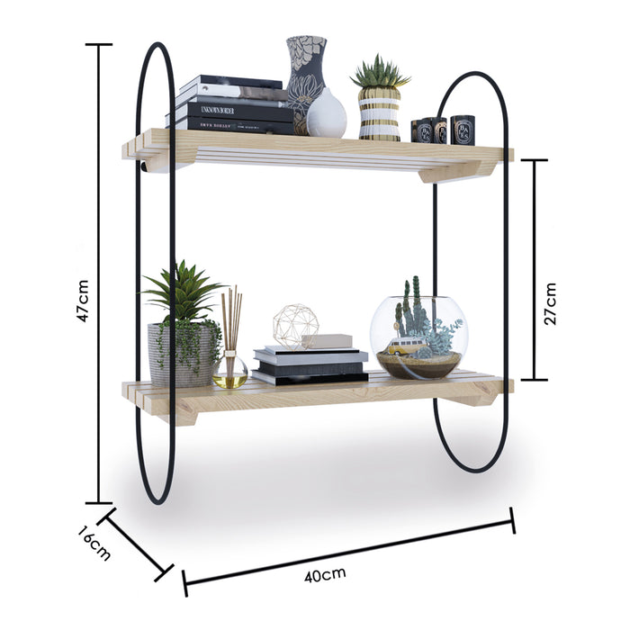 Scaffale da Parete Oulu a 2 Ripiani a Doghe in Legno di Pino [en.casa]