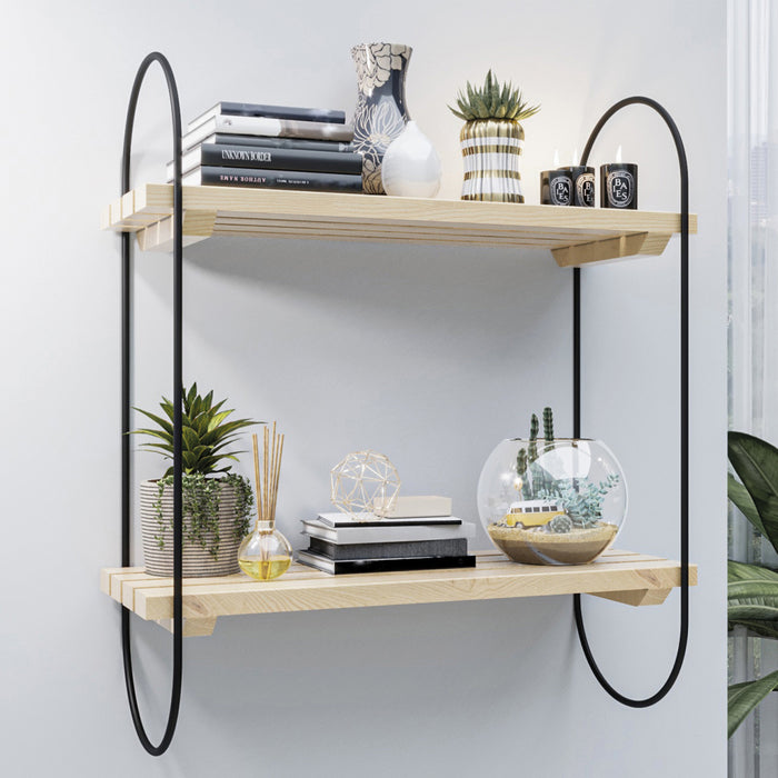 Scaffale da Parete Oulu a 2 Ripiani a Doghe in Legno di Pino [en.casa]