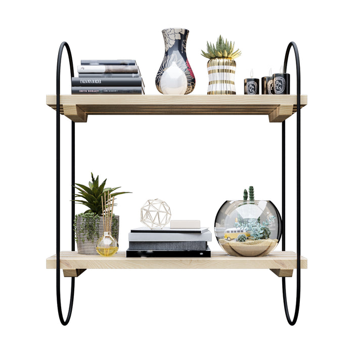 Scaffale da Parete Oulu a 2 Ripiani a Doghe in Legno di Pino [en.casa]