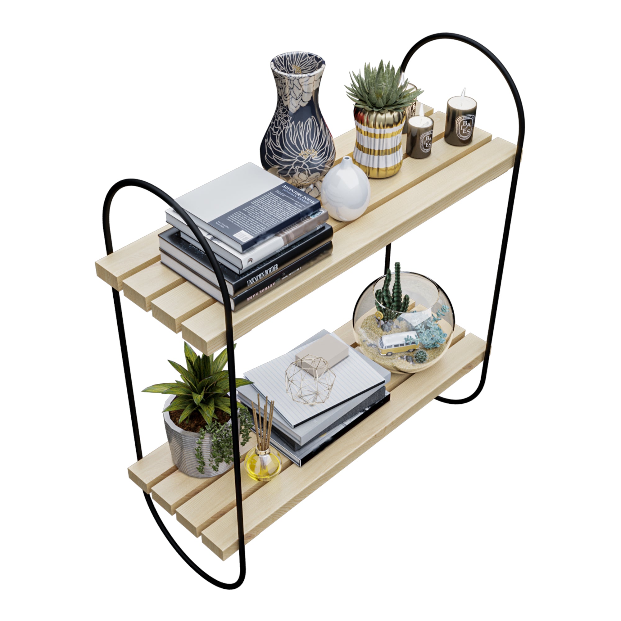 Scaffale da Parete Oulu a 2 Ripiani a Doghe in Legno di Pino [en.casa]