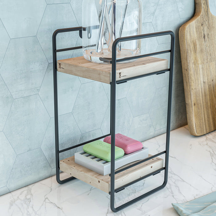 Scaffale Autoportante Pargas a 2 Ripiani in Legno di Pino [en.casa]