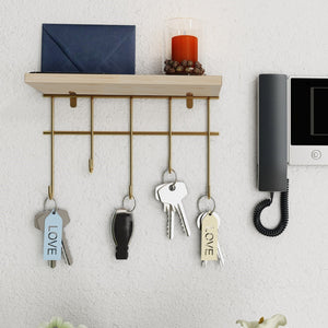 Mensola Parikkala con Ganci Portachiavi da Parete - Legno / color Oro [en.casa]