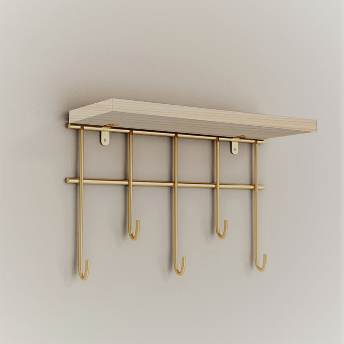 Mensola Parikkala con Ganci Portachiavi da Parete - Legno / color Oro [en.casa]