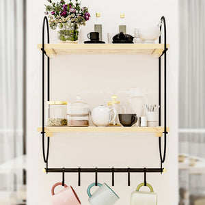 Scaffale da Parete Pielavesi a 2 Ripiani in Legno Portaoggetti per Cucina Bagno [en.casa]