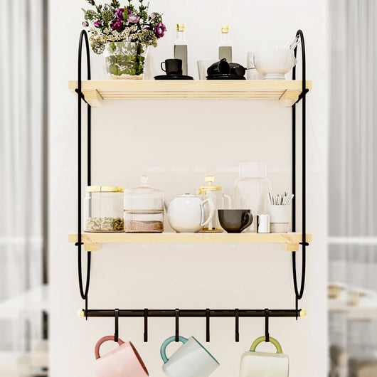 Scaffale da Parete Pielavesi a 2 Ripiani in Legno Portaoggetti per Cucina Bagno [en.casa]