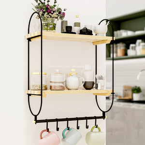 Scaffale da Parete Pielavesi a 2 Ripiani in Legno Portaoggetti per Cucina Bagno [en.casa]