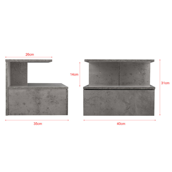Comodino da Parete Amberg con Cassetto e Ripiani 40x35x31 cm - Effetto Cemento [en.casa]