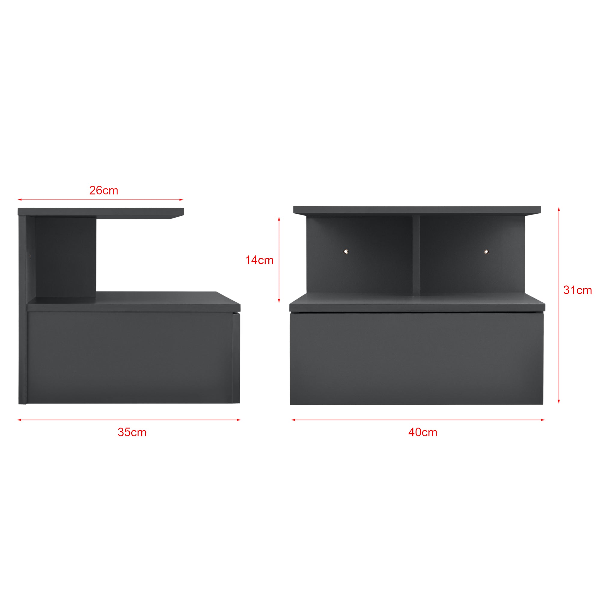 Comodino da Parete Amberg con Cassetto e Ripiani 40x35x31 cm - Grigio Scuro [en.casa]