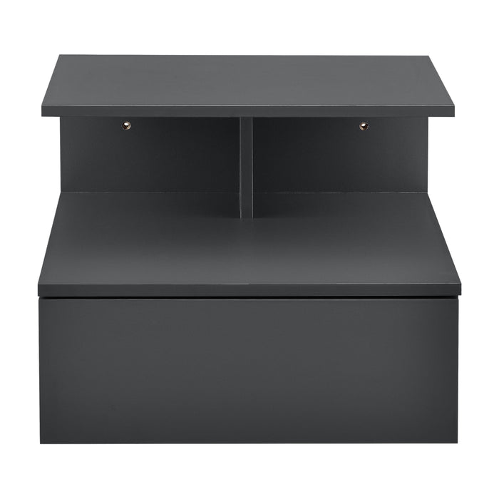 Comodino da Parete Amberg con Cassetto e Ripiani 40x35x31 cm - Grigio Scuro [en.casa]