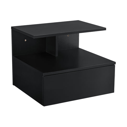 Comodino da Parete Amberg con Cassetto e Ripiani 40x35x31 cm - Nero [en.casa]