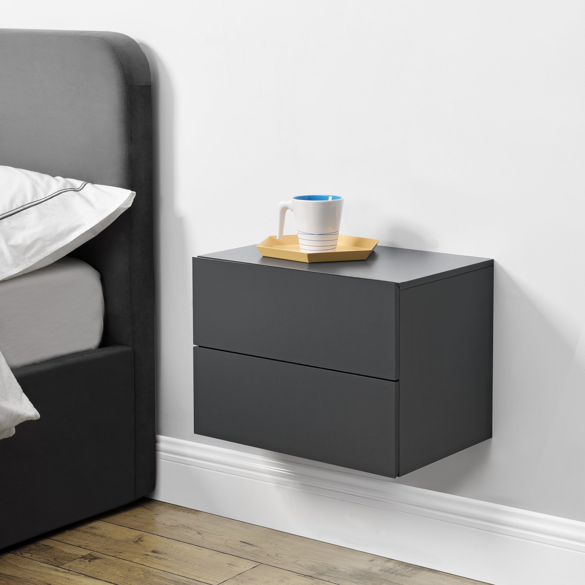 Comodino da Parete Ampfing con 2 Cassetti 40x29x30 cm Grigio Scuro [en.casa]