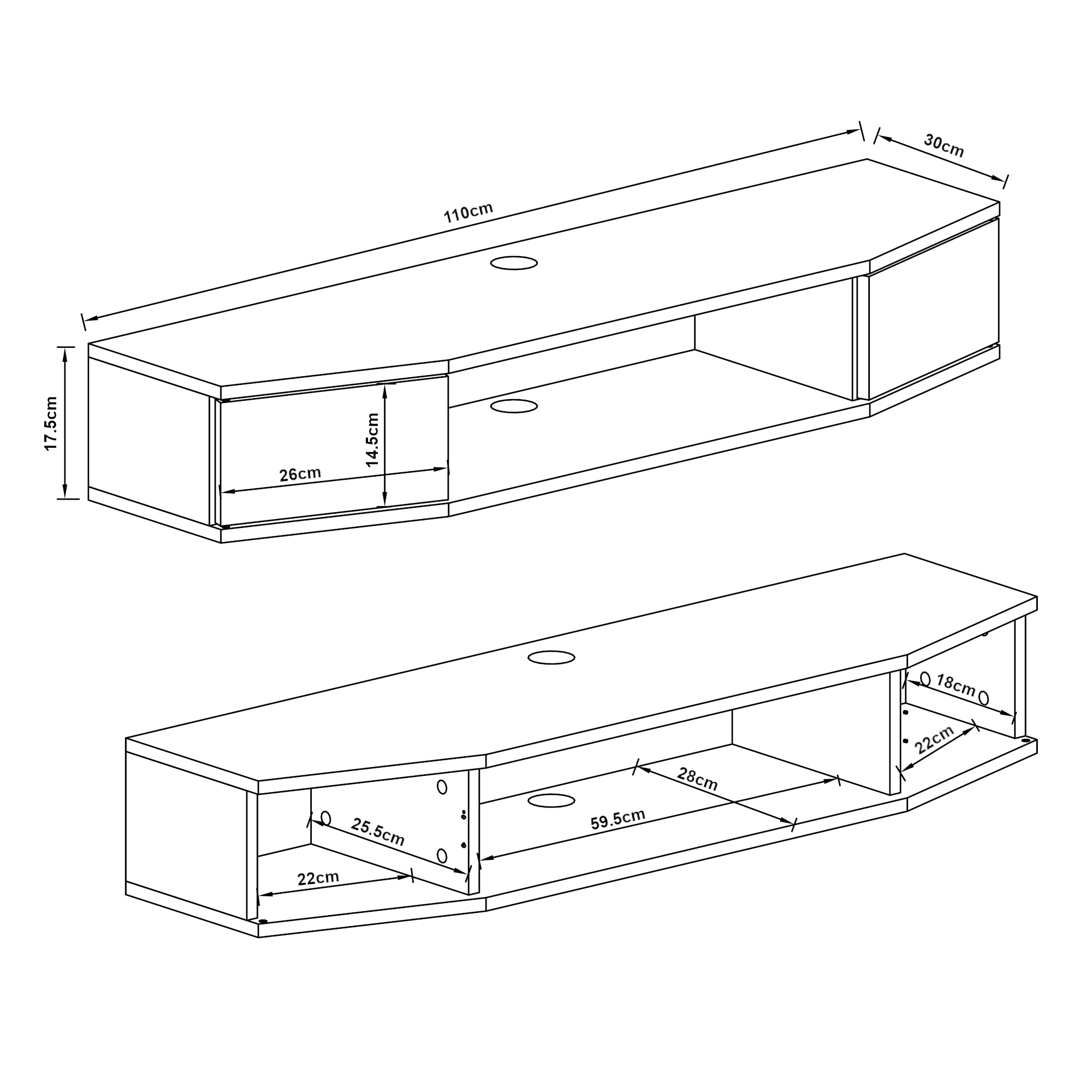 Mensola TV Tørring Sospesa a Muro 17,5 x 110 x 30 cm Nero [en.casa]