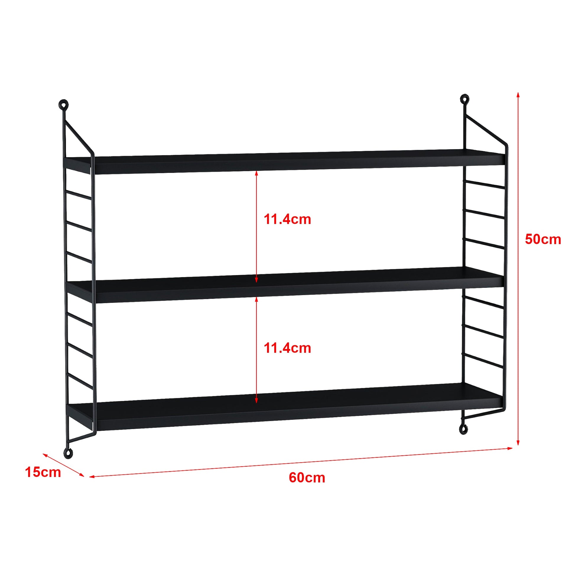 Mensola a muro con 3 livelli modulari 50 x 60 x 15 cm nero 03_0007058