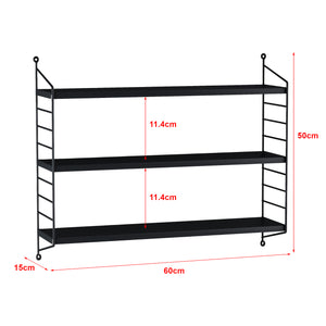 Set di 2 Scaffali da Parete Strängnäs a 3 Ripiani Regolabili  50 x 60 x 15 cm Acciaio Nero [en.casa]