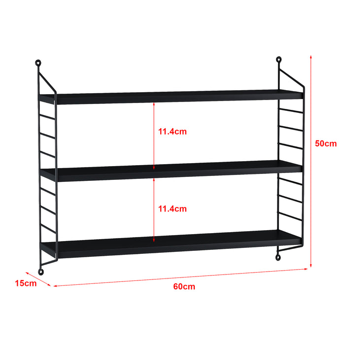 Set di 2 Scaffali da Parete Strängnäs a 3 Ripiani Regolabili  50 x 60 x 15 cm Acciaio Nero [en.casa]